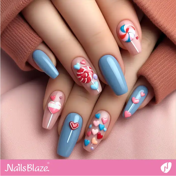 3D Heart Candy and Lollipop Nail Design | Valentine Nails - NB2283